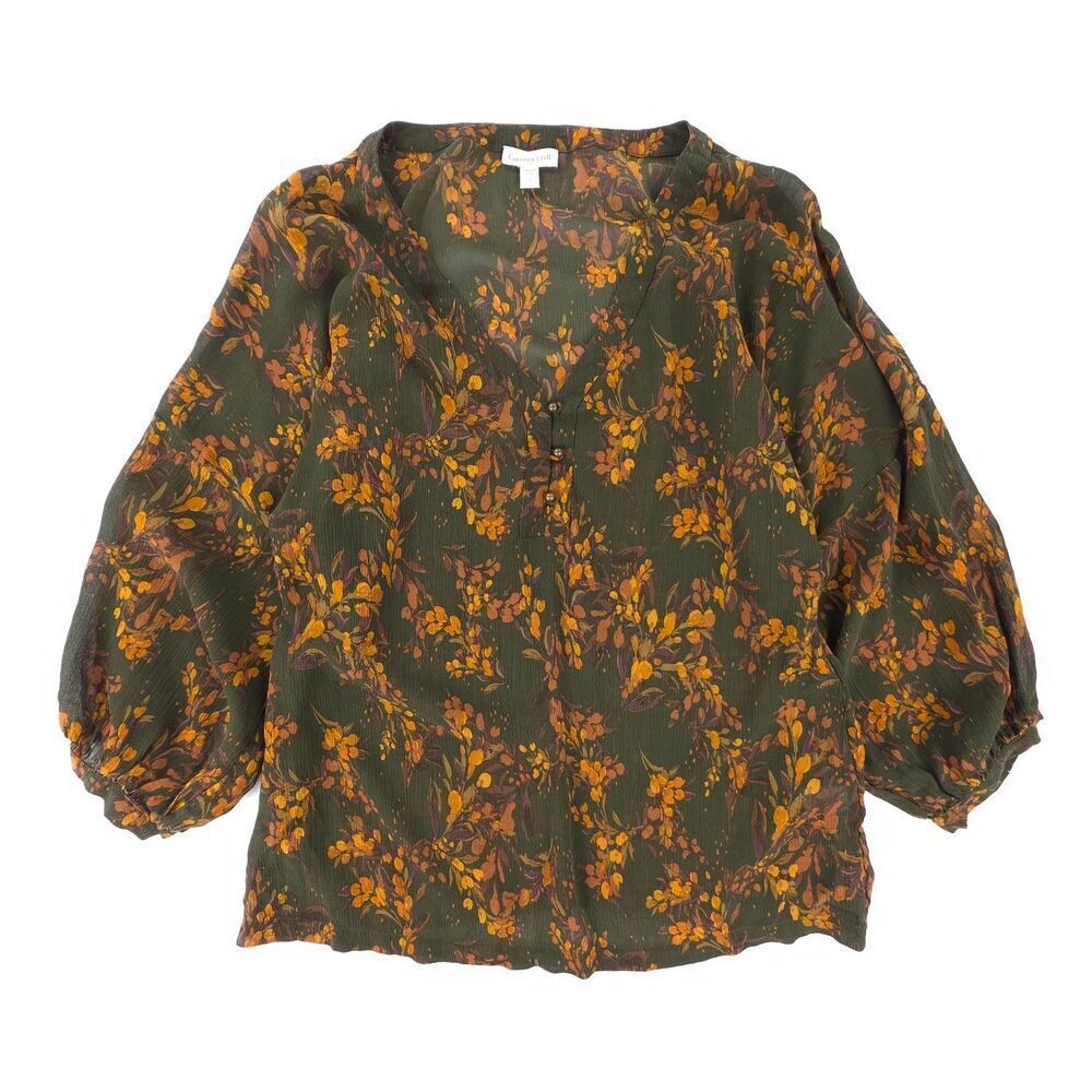 NEW Garnet Hill 100% Silk Easy Crinkled Button-Detail Blouse Cottagecore Boho 2